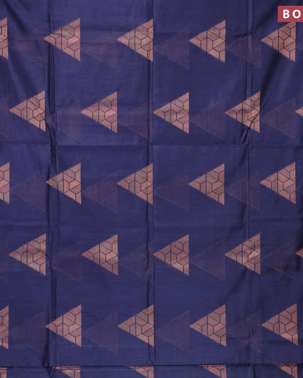 Banarasi cotton saree navy blue with copper zari woven geometric buttas and piping border - {{ collection.title }} by Prashanti Sarees