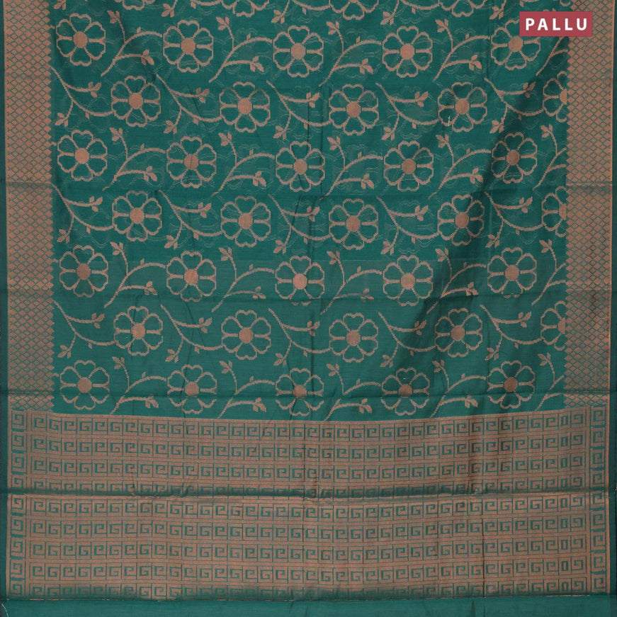 Banarasi cotton saree peacock green with allover copper zari woven floral weaves and zari woven border - {{ collection.title }} by Prashanti Sarees