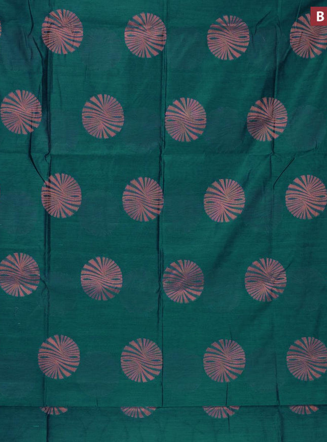 Banarasi cotton saree peacock green with copper zari woven buttas and piping border - {{ collection.title }} by Prashanti Sarees