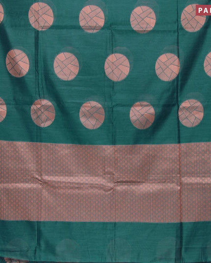 Banarasi cotton saree peacock green with copper zari woven buttas and piping border - {{ collection.title }} by Prashanti Sarees