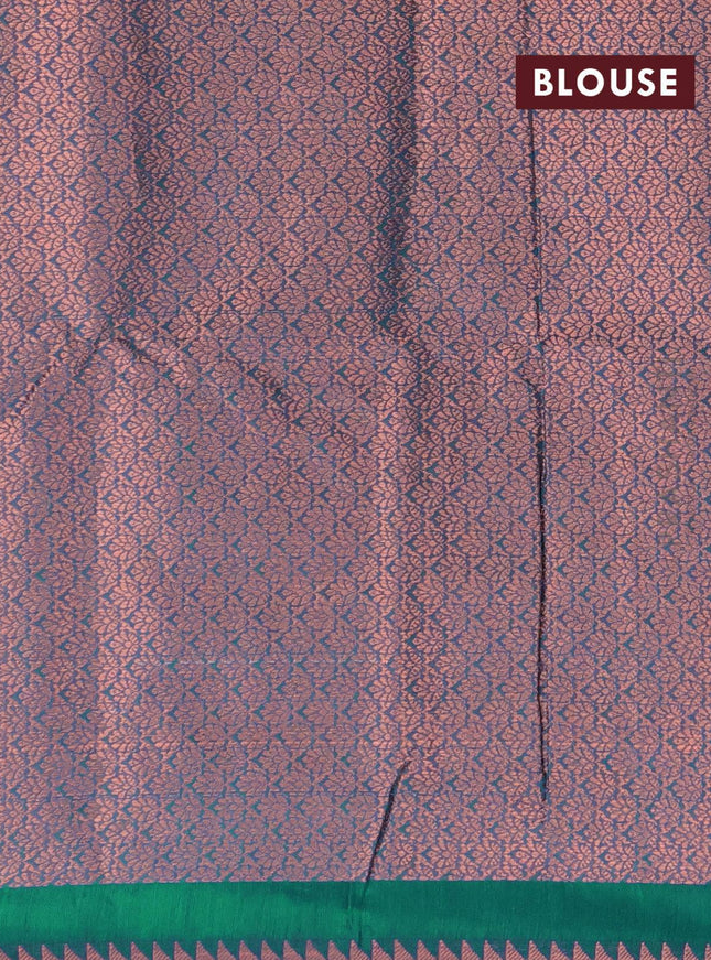 Banarasi cotton saree peacock green with copper zari woven buttas and piping border - {{ collection.title }} by Prashanti Sarees