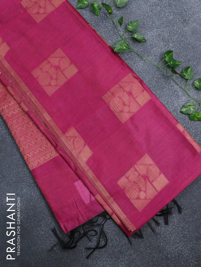 Banarasi cotton saree pink with copper zari woven box type buttas and piping border - {{ collection.title }} by Prashanti Sarees