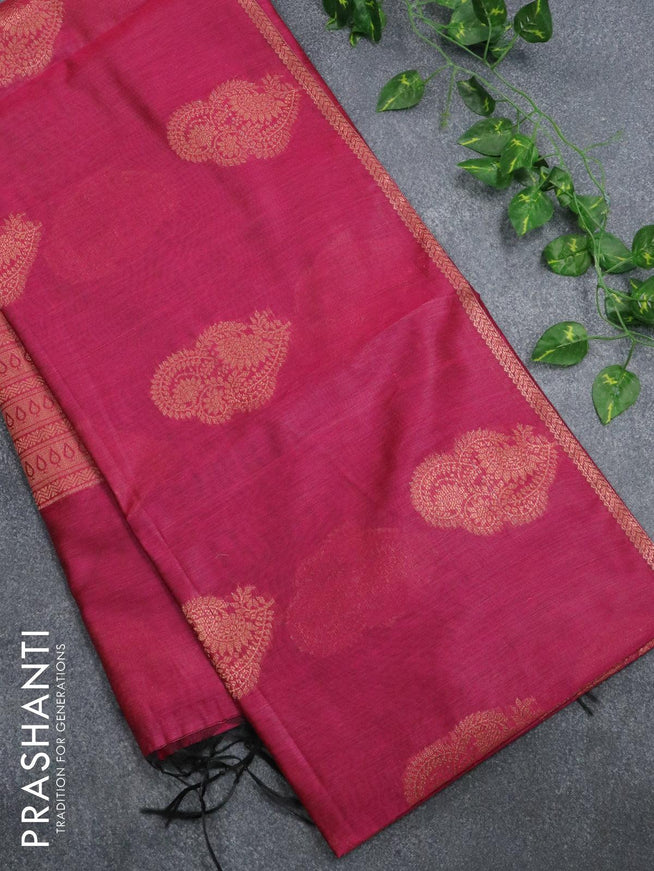 Banarasi cotton saree pink with copper zari woven buttas and piping border - {{ collection.title }} by Prashanti Sarees