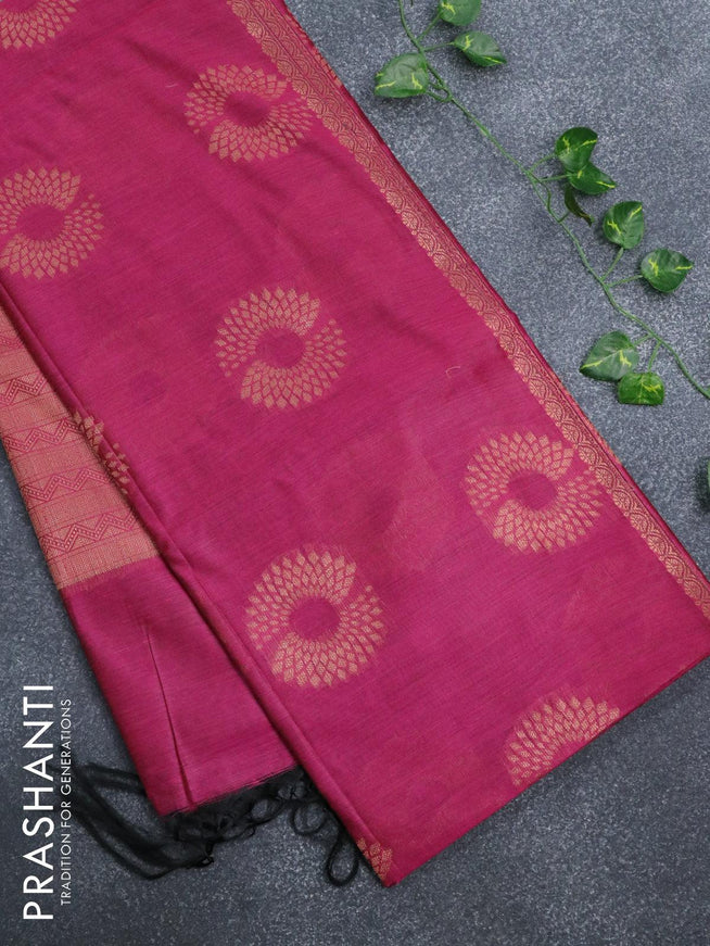 Banarasi cotton saree pink with copper zari woven floral buttas and piping border - {{ collection.title }} by Prashanti Sarees