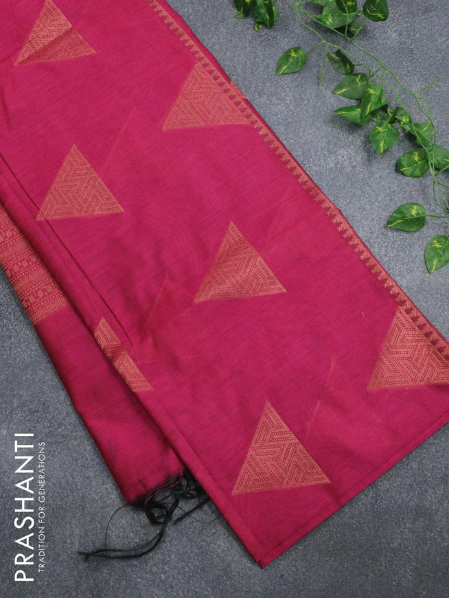 Banarasi cotton saree pink with copper zari woven geometric buttas and piping border - {{ collection.title }} by Prashanti Sarees