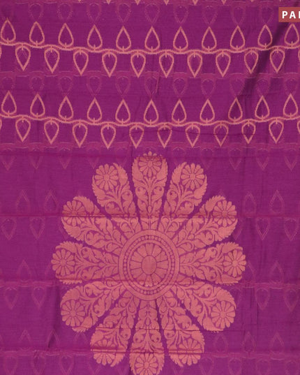 Banarasi cotton saree purple with allover copper zari weaves and copper zari woven piping border - {{ collection.title }} by Prashanti Sarees