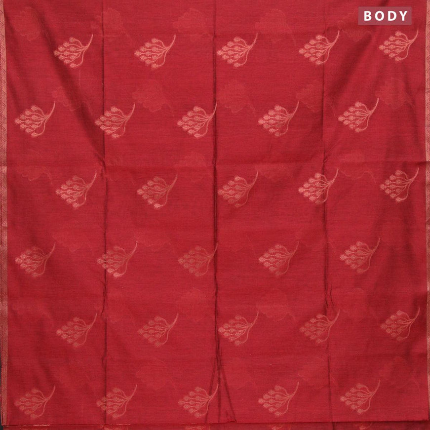 Banarasi cotton saree red with copper zari woven buttas and piping border - {{ collection.title }} by Prashanti Sarees