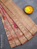 Banarasi georgette saree pastel peach and rust shade with allover floral digital prints & zari weaves and floral zari woven border - {{ collection.title }} by Prashanti Sarees
