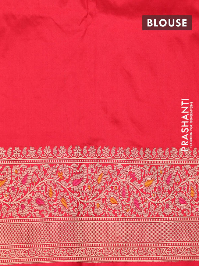 Banarasi katan silk saree dark blue and red with zari woven buttas and zari woven border - {{ collection.title }} by Prashanti Sarees