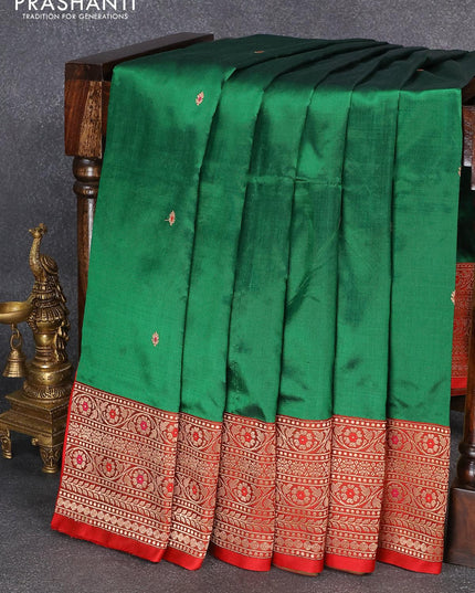 Banarasi katan silk saree green and red with zari woven buttas and floral design zari woven border - {{ collection.title }} by Prashanti Sarees