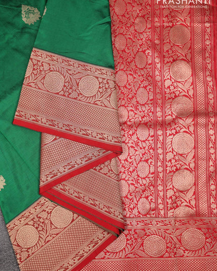Banarasi katan silk saree green and red with zari woven buttas and floral zari woven border - {{ collection.title }} by Prashanti Sarees