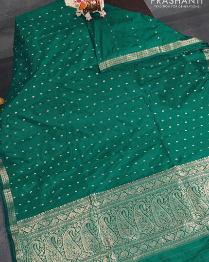 Banarasi katan silk saree teal green with allover zari woven buttas and small zari woven border - {{ collection.title }} by Prashanti Sarees
