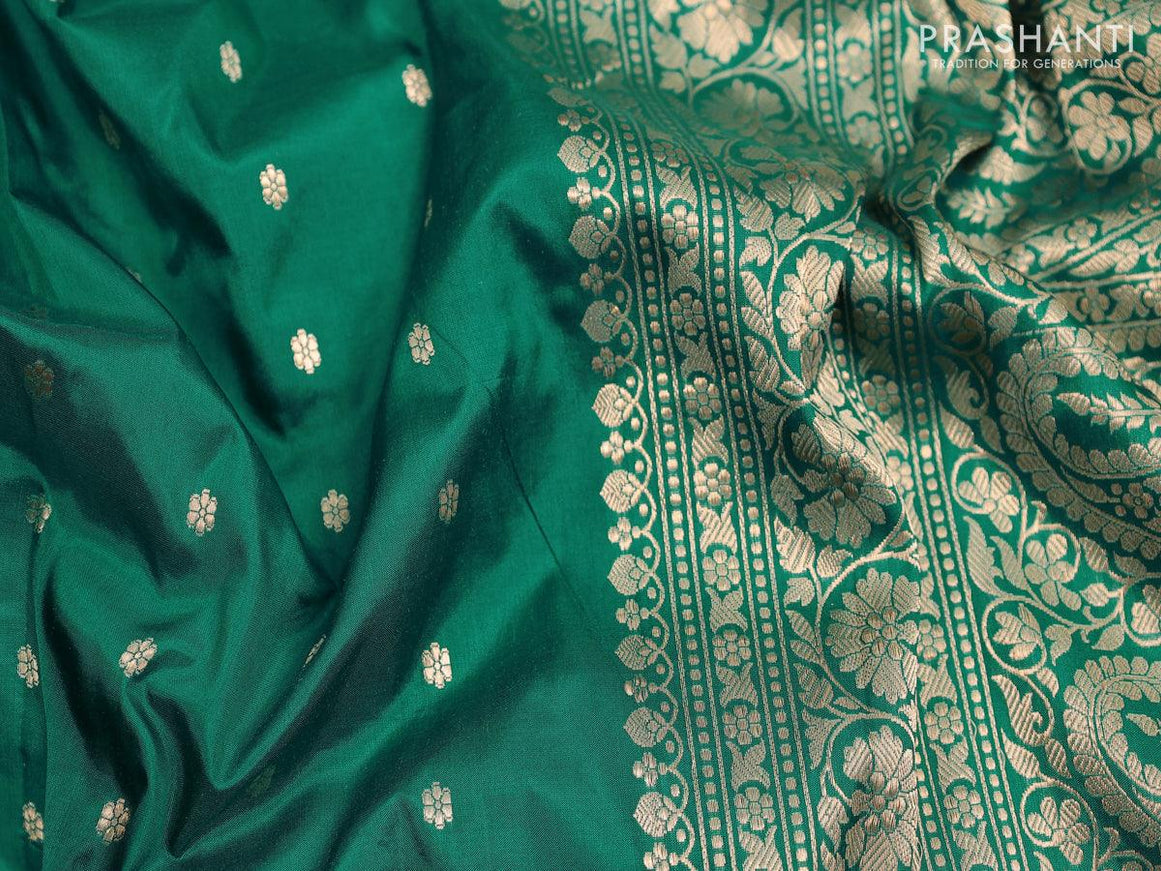 Banarasi katan silk saree teal green with allover zari woven buttas and small zari woven border - {{ collection.title }} by Prashanti Sarees