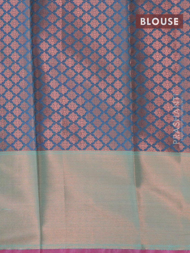 Banarasi kora saree blue and green with allover zari weaves and long zari woven border - {{ collection.title }} by Prashanti Sarees