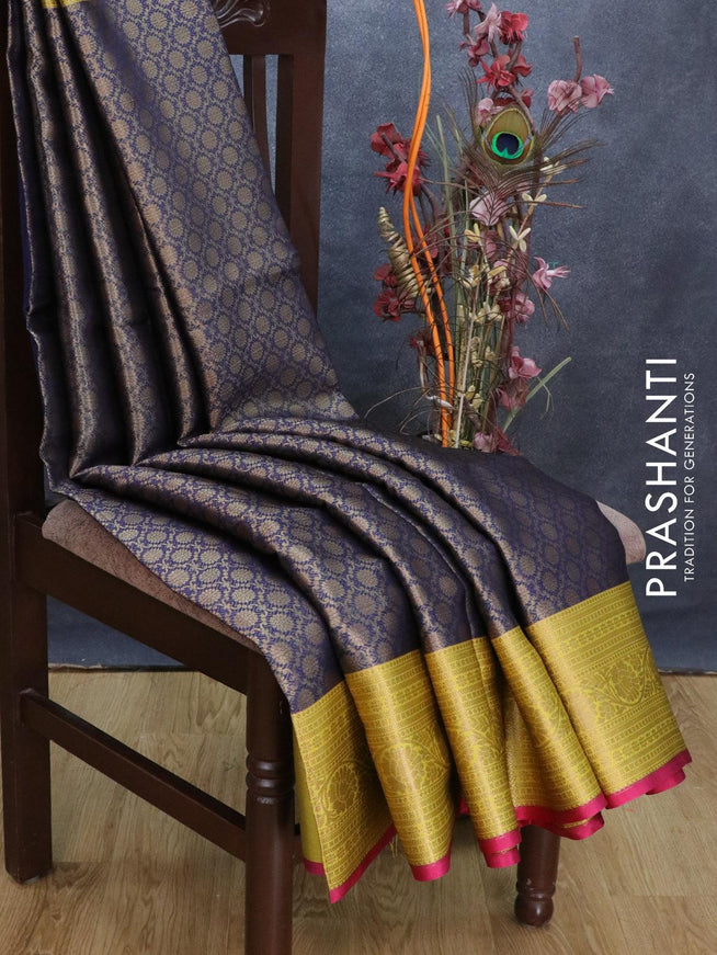 Banarasi kora saree blue and yellow with allover zari weaves and zari woven border - {{ collection.title }} by Prashanti Sarees