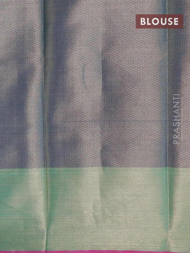 Banarasi kora saree dark blue and teal green shade with allover zari weaves & buttas and zari woven border - {{ collection.title }} by Prashanti Sarees