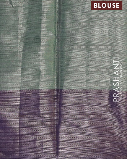 Banarasi kora saree green and blue with allover zari weaves and zari woven border - {{ collection.title }} by Prashanti Sarees