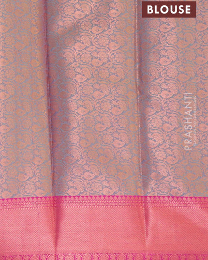 Banarasi kora saree green and magenta pink with allover copper zari weaves and copper zari woven border - {{ collection.title }} by Prashanti Sarees
