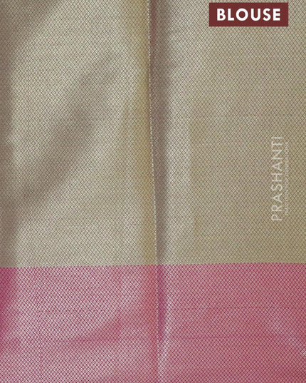 Banarasi kora saree green and magenta pink with allover zari weaves and zari woven border - {{ collection.title }} by Prashanti Sarees