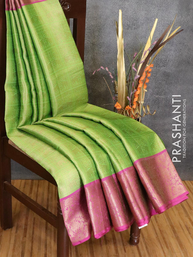 Banarasi kora saree green and purple with allover zari weaves and zari woven border - {{ collection.title }} by Prashanti Sarees