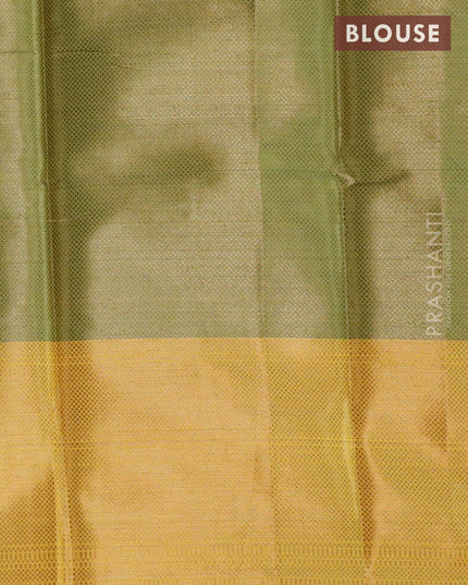 Banarasi kora saree green and yellow with allover zari weaves and long zari woven border - {{ collection.title }} by Prashanti Sarees