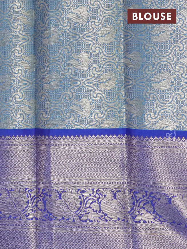 Banarasi kora saree light blue and blue with allover silver zari weaves and long zari woven border - {{ collection.title }} by Prashanti Sarees