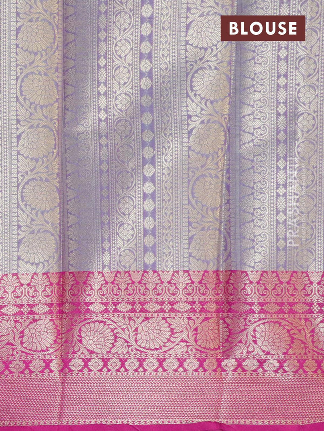 Banarasi kora saree light blue and purple with allover geometric zari weaves and zari woven border - {{ collection.title }} by Prashanti Sarees