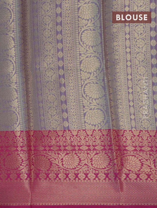 Banarasi kora saree light blue and purple with allover zari weaves and floral zari woven border - {{ collection.title }} by Prashanti Sarees