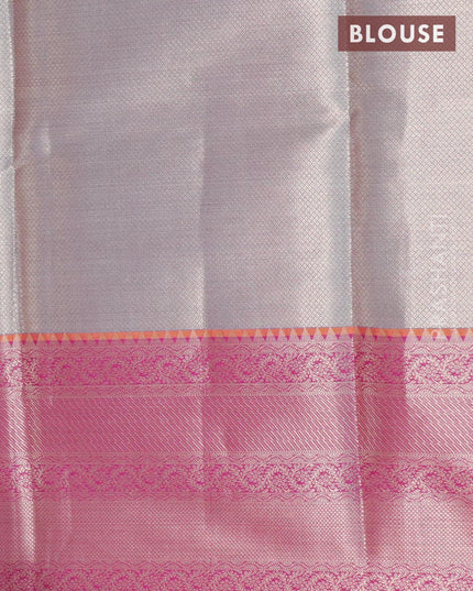 Banarasi kora saree light blue and purple with allover zari weaves and long zari woven border - {{ collection.title }} by Prashanti Sarees
