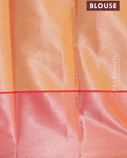 Banarasi kora saree light green and orange with allover zari weaves and long zari woven border - {{ collection.title }} by Prashanti Sarees