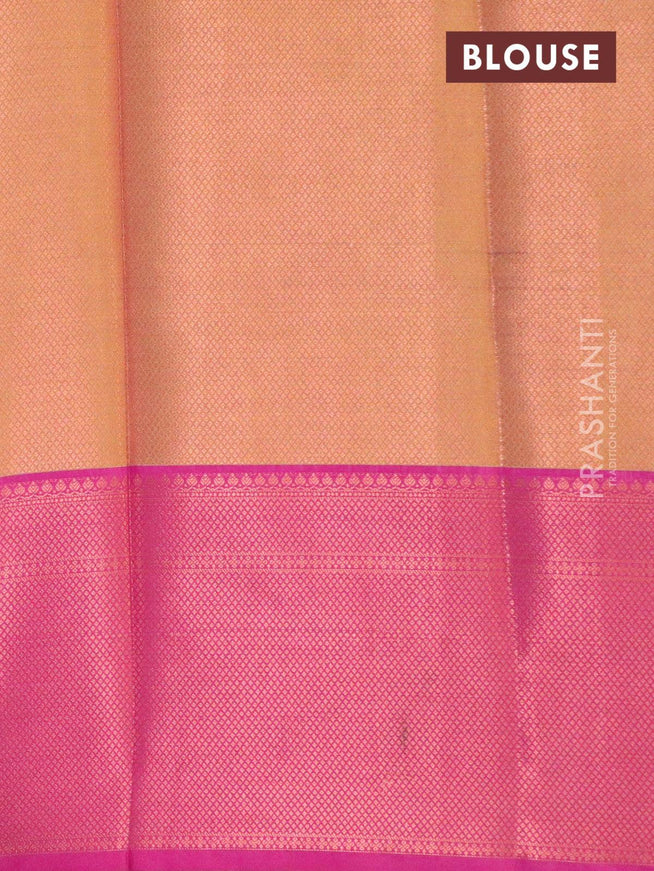 Banarasi kora saree lime green and purple with allover copper zari weaves and long paithani zari woven border - {{ collection.title }} by Prashanti Sarees