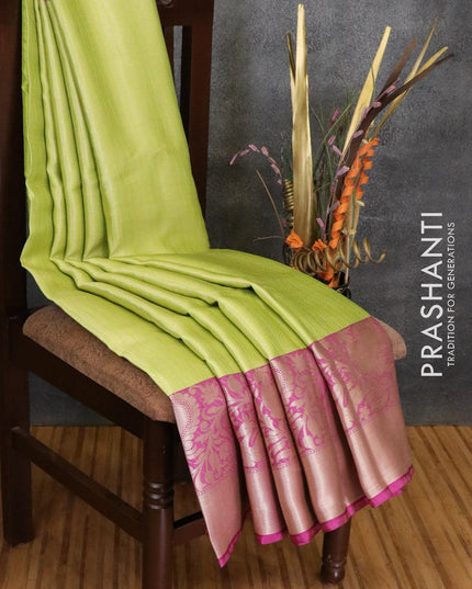 Banarasi kora saree lime green and purple with allover zari weaves and long zari woven border - {{ collection.title }} by Prashanti Sarees