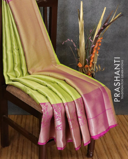 Banarasi kora saree lime green and purple with allover zari weaves and long zari woven border - {{ collection.title }} by Prashanti Sarees