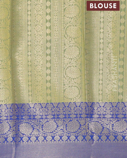 Banarasi kora saree lime yellow and blue with allover geometric zari weaves and zari woven border - {{ collection.title }} by Prashanti Sarees