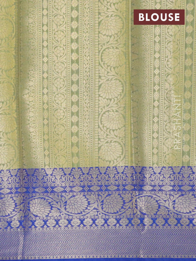 Banarasi kora saree lime yellow and blue with allover geometric zari weaves and zari woven border - {{ collection.title }} by Prashanti Sarees