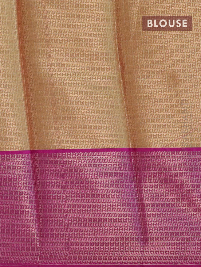 Banarasi kora saree lime yellow and magenta pink with allover zari stripe weaves and long zari woven border - {{ collection.title }} by Prashanti Sarees