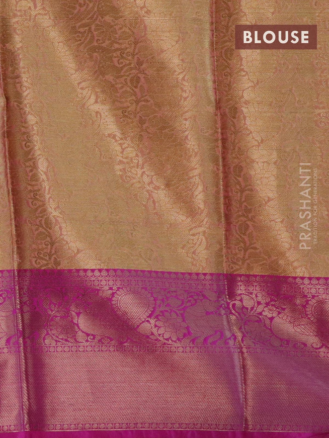 Banarasi kora saree lime yellow and magenta pink with allover zari weaves and zari woven annam border - {{ collection.title }} by Prashanti Sarees