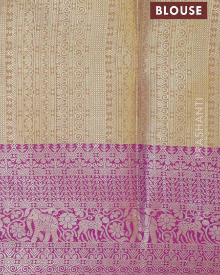Banarasi kora saree lime yellow and magenta pink with allover zari weaves and zari woven border - {{ collection.title }} by Prashanti Sarees