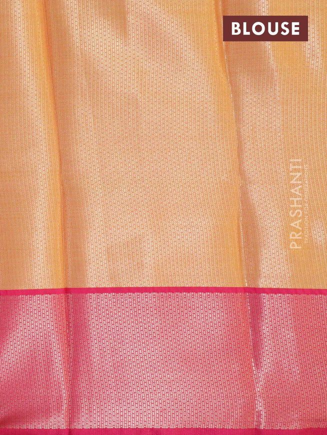 Banarasi kora saree lime yellow and pink with allover zari weaves and zari woven border - {{ collection.title }} by Prashanti Sarees