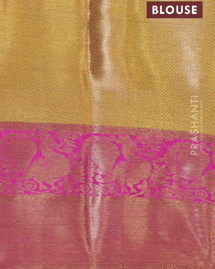 Banarasi kora saree lime yellow and purple with allover zari weaves and annam zari woven border - {{ collection.title }} by Prashanti Sarees