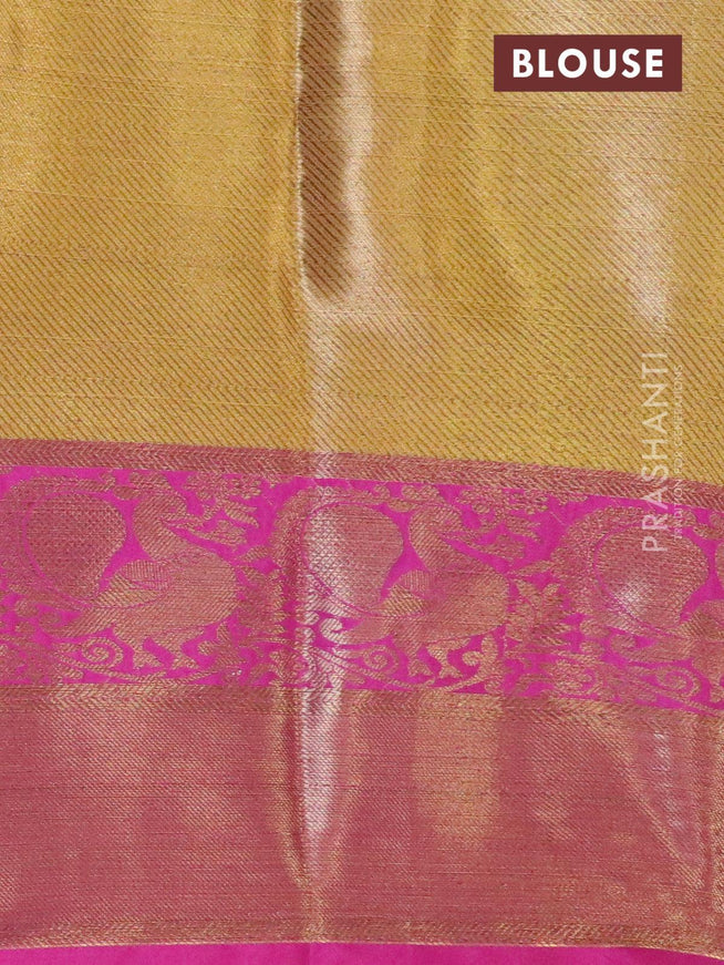 Banarasi kora saree lime yellow and purple with allover zari weaves and annam zari woven border - {{ collection.title }} by Prashanti Sarees