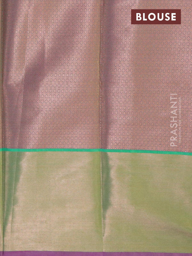 Banarasi kora saree magenta pink shade and green with allover copper zari weaves and long copper zari woven border - {{ collection.title }} by Prashanti Sarees