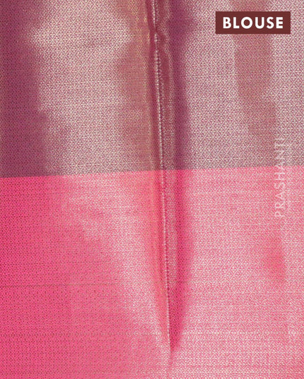 Banarasi kora saree navy blue and pink with allover zari weaves and floral zari woven border - {{ collection.title }} by Prashanti Sarees