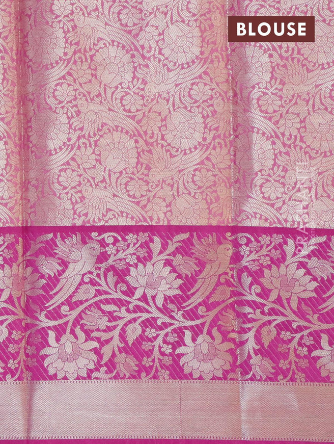 Banarasi kora saree pastel pink and pink with allover zari weaves and floral zari woven border - {{ collection.title }} by Prashanti Sarees