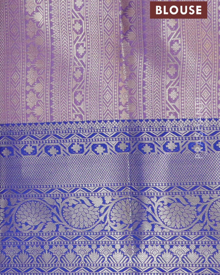 Banarasi kora saree peach pink and blue with allover geometric zari weaves and long zari woven border - {{ collection.title }} by Prashanti Sarees
