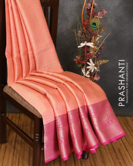 Banarasi kora saree peach pink and pink with allover geometric zari weaves and zari woven border - {{ collection.title }} by Prashanti Sarees