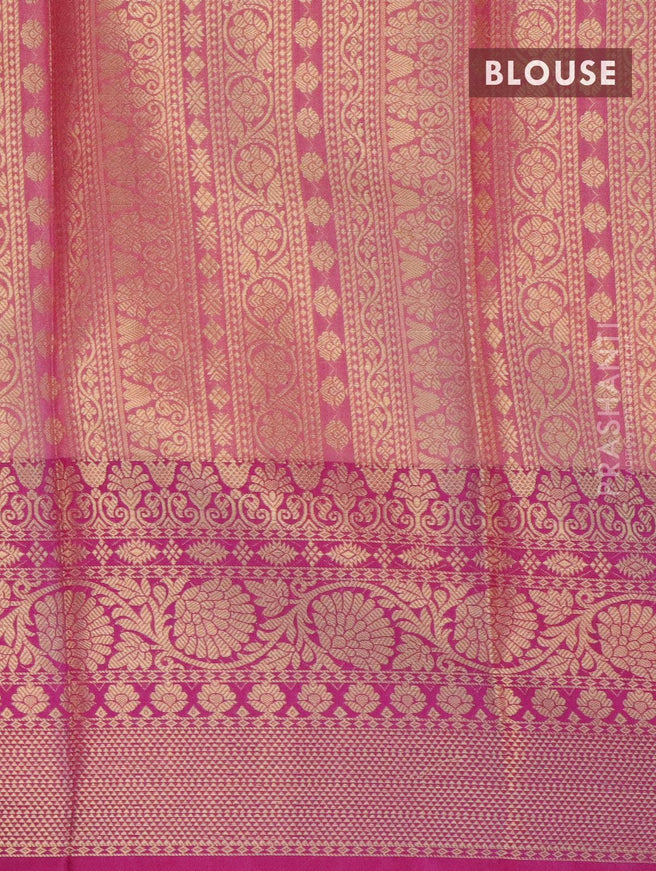 Banarasi kora saree peach pink and pink with allover zari weaves and floral zari woven border - {{ collection.title }} by Prashanti Sarees