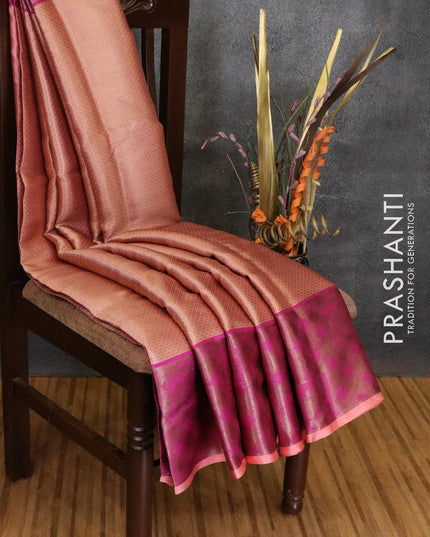 Banarasi kora saree peach pink and purple with allover zari weaves and zari woven border - {{ collection.title }} by Prashanti Sarees