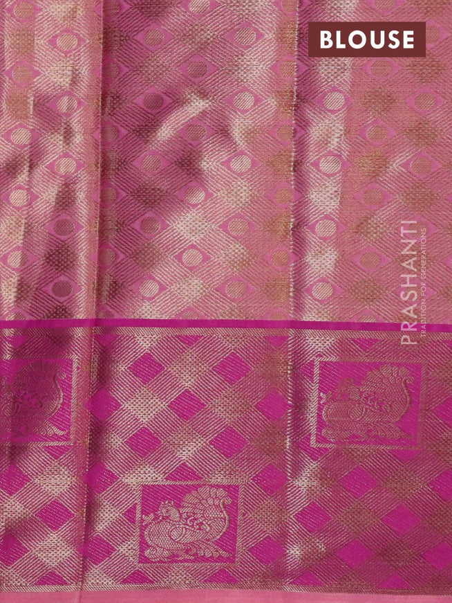 Banarasi kora saree peach pink and purple with allover zari weaves and zari woven border - {{ collection.title }} by Prashanti Sarees