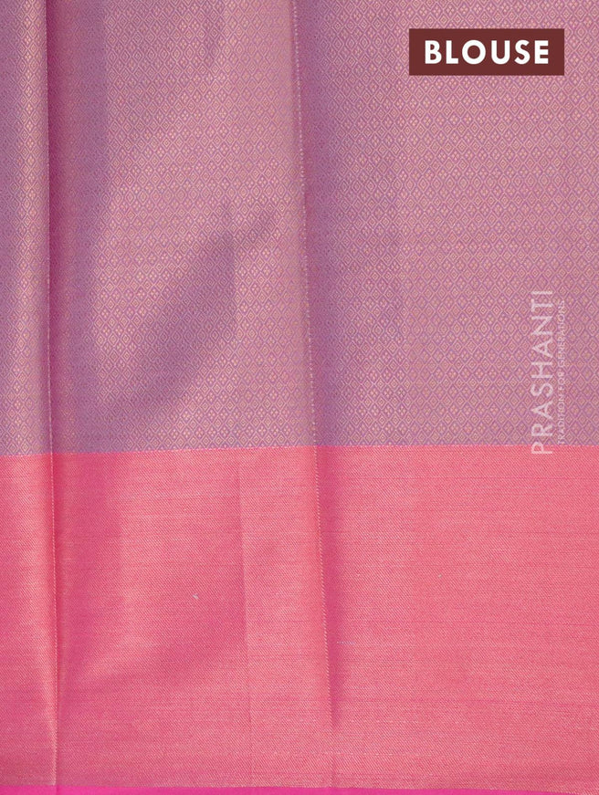 Banarasi kora saree peacock green and pink with allover copper zari weaves and long copper zari woven border - {{ collection.title }} by Prashanti Sarees